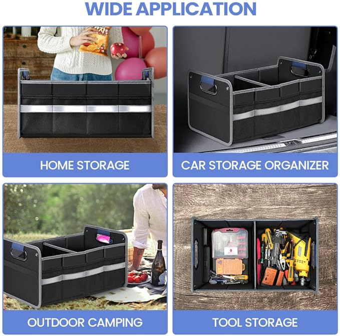 winhunt Car Trunk Organizer for SUV, Car Storage Organizer Reinforced Handles, Collapsible Multi-Compartment Foldable and Waterproof Car Organizer for Car Suv, Sedan, Truck, Minivan