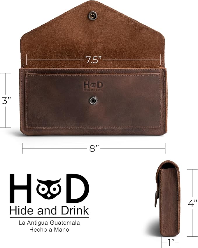 Hide & Drink, Full Grain Leather Large Female Wallet, Travel Organizer for Women, Vintage Money and Card Holder, Handmade, Bourbon Brown