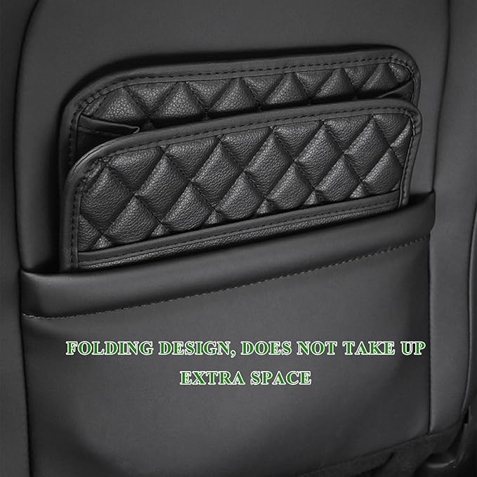 Car Seat Back Organizer, Waterproof Leather Hanging Backseat Organizer with Storage Pockets, Large Capacity Auto Trash Bag Collapsible Document Holder for Most Vehicles