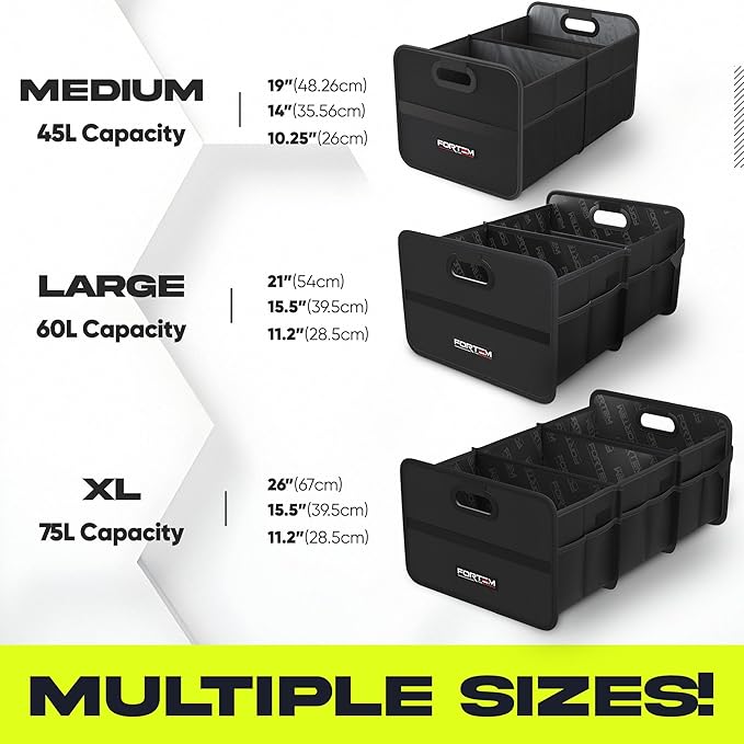 FORTEM Car Trunk Organizer, Collapsible Two Compartment Organizer, Foldable SUV & Truck Storage for Car Accessories for Women Men, Non Slip Bottom, Sturdy Side Walls, Strong Handles, 60L