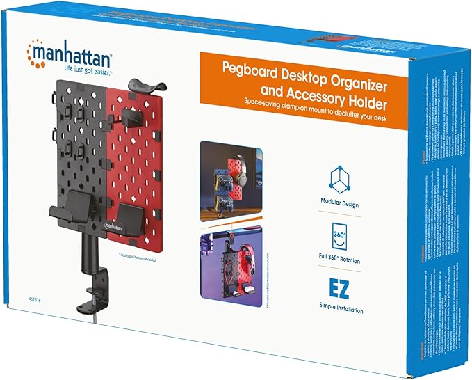 MANHATTAN Clamp-on Desk Pegboard ??360 Degree Rotatable, Desk-Mount ??Desktop Gaming & Office Organizer Accessories Holder ??Lifetime Mfg Warranty ??462518