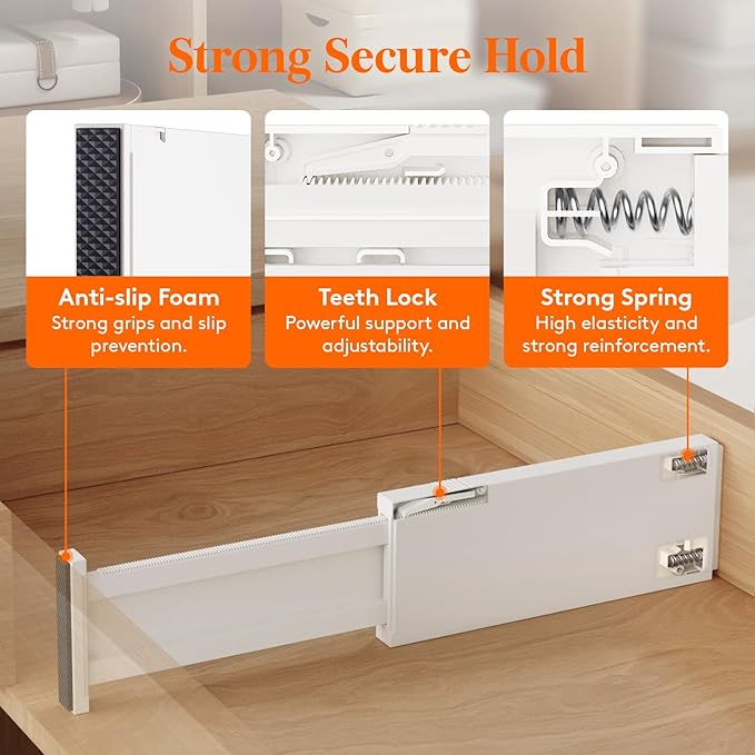 Lifewit 6 Pack Drawer Dividers 4" High 28-43.5cm/11-17" Adjustable Drawer Organizer for Clothes/Utensils, Expandable Drawer Separator in Dresser/Kitchen/Bedroom/Office Organization & Storage Beige