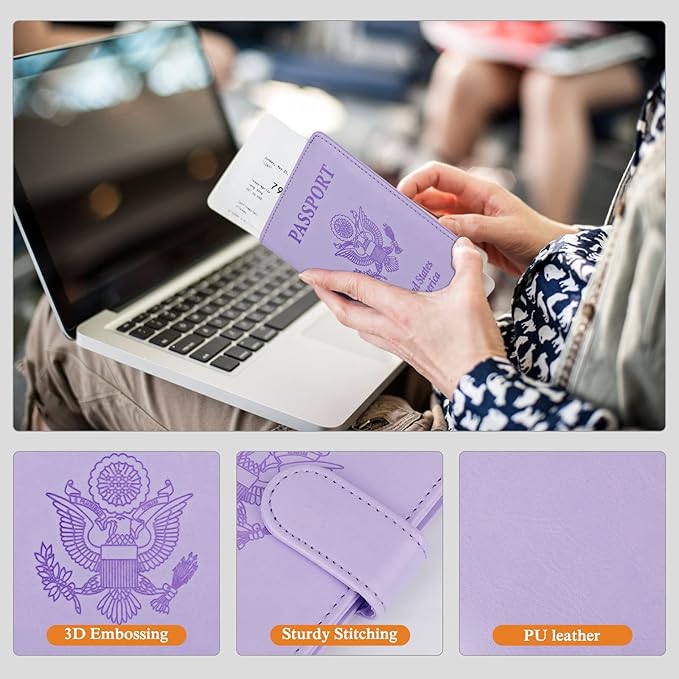TIGARI Passport Holder for Travel Women Men, PU Leather Waterproof RFID Wallet Cover Case Sleeve, Valentines Day Gifts, Vacation Plane Cruise Travel Document Organizer Essentials