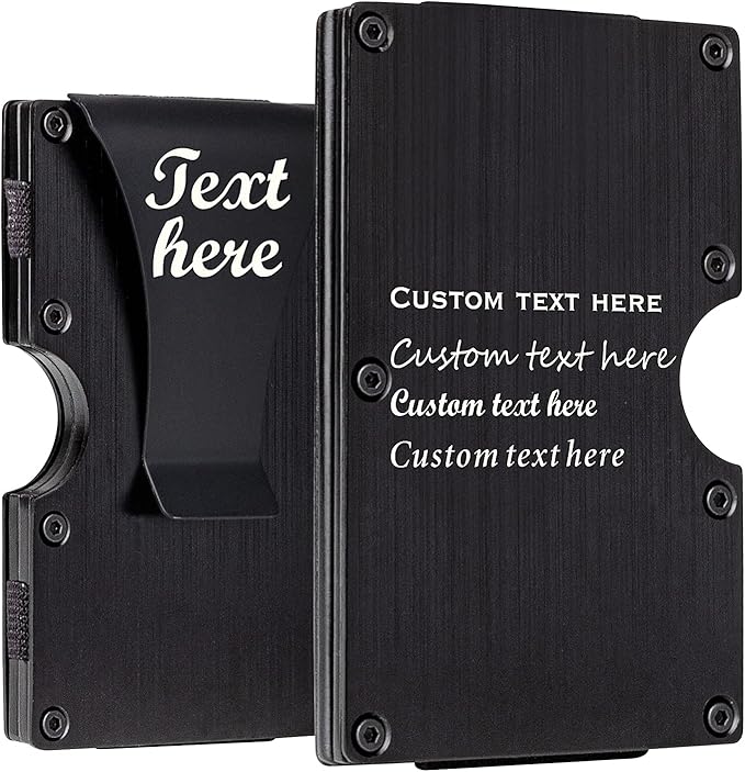 awofer Custom Wallet Mens Personalized Gifts for Anniversary Valentine's Day Engraved Aluminum Black Wallets with Money Clip Card Holder for Husband BF Dad Son Groomsmen Best man Gift