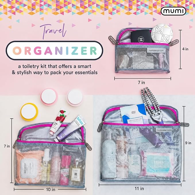 MUMI Travel Toiletry Bag Set of 3 – Clear TSA Approved Toiletry Bags for Women – Reusable Water-Resistant Makeup Organizer Pouches for Skincare, Cosmetics, Travel Accessories, Airport Packing - Black