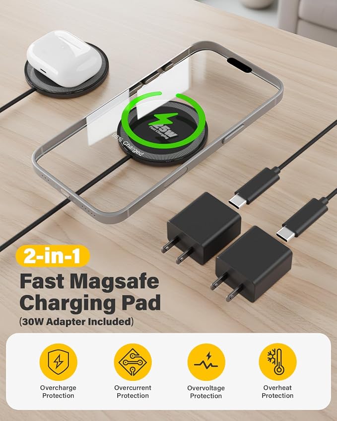 25W Magnetic Wireless Charger, 6FT Fast Charging Pad Wireless Charge for iPhone 17 16 /AirPods3/2/Pro/for Galaxy S26 Ultra/Pixel 10 Series, Portable Charger for Desk& Travel(1Pack,Black)