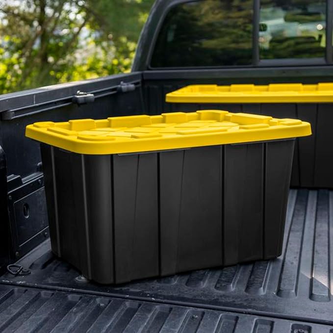 Sterilite 12 Pack Industrial Tote, Plastic Storage Container Bins with Lids, 27 Gallon - Heavy-Duty Organizing Containers for Closet, Bathroom, and Office