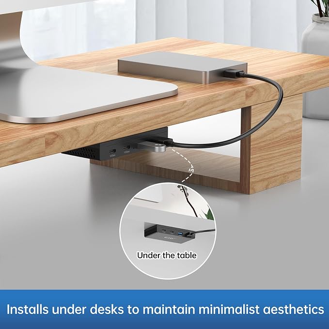 EJAY 10Gbps Magnetic USB-C Hub, 4-Port USB 3.2 Gen2 Data Transfer, Includes 2 Packs Sliding Rail, Screws and Sticky Pads for MacBook Laptop PC