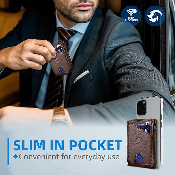 Wallet for Men, Slim Pop Up Card Holder with RFID Blocking, Minimalist Bifold Wallet with 9 Card Slots, ID Window and Cash Pocket, Metal Flip Case with Magnetic Closure, Gift Box
