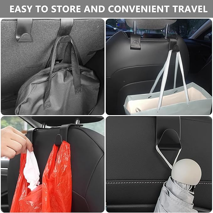 DTDNZKN 8-Pack Car Seat Back Storage Hook, Auto Seat Hook Hangers Storage Organizer Interior Accessories for Purse Coats Umbrellas Grocery Bags Handbag
