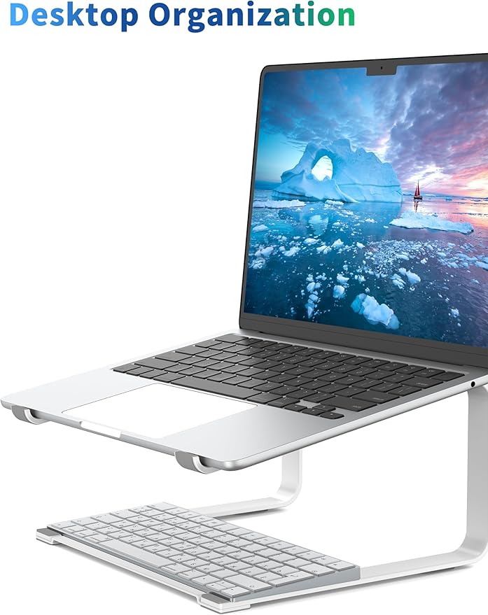 SOUNDANCE Laptop Stand for Desk, Ergonomic Metal Computer Riser for 12-17.3 Inch Laptops, Heavy Duty Stable Desktop Holder, Improves Eye Level & Workspace Organization, White