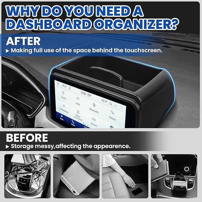 Autorder Center Console Dash Organizer for 2020-2025 2026 Ford Escape Accessories 8-inch Dashboard Insert Tray with Cellphone Holder Storage Box with Anti-Slip Mat(Not fit 13.2-Screen)