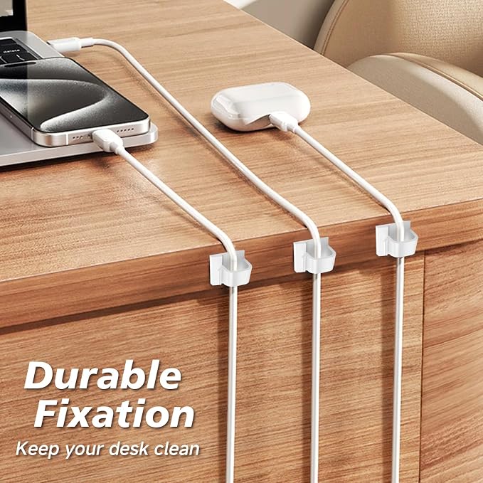 3/4 in Adhesive Cable Clips, 60pcs Outdoor Light Clips, Cord Clips, Sturdy Wire Clips, Finisher Wire Clamp for Home, Car, Office Wire Management Clips (White, 3/4"-60PCS)