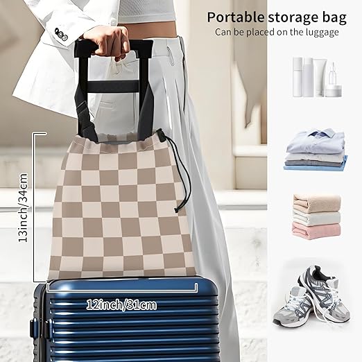 Car Trash Bag Large Hanging Can for Back of Seat, Cute Waterproof Car Garbage Bag for Vehicle, Travelling, Outdoor Cute Beige Checkerboard