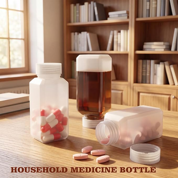 DEMORA 3.4oz Small Square Plastic Travel Bottles, Reusable Leak Proof Liquid Containers with Caps and Stickers for Pill, Water, Juice（4 Translucent & 4 White, 8 Pcs）