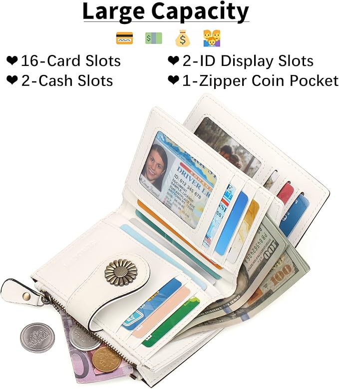 SENDEFN Small Wallets for Woman RFID Blocking Leather Bifold Credit Card Holder Purse with ID Window