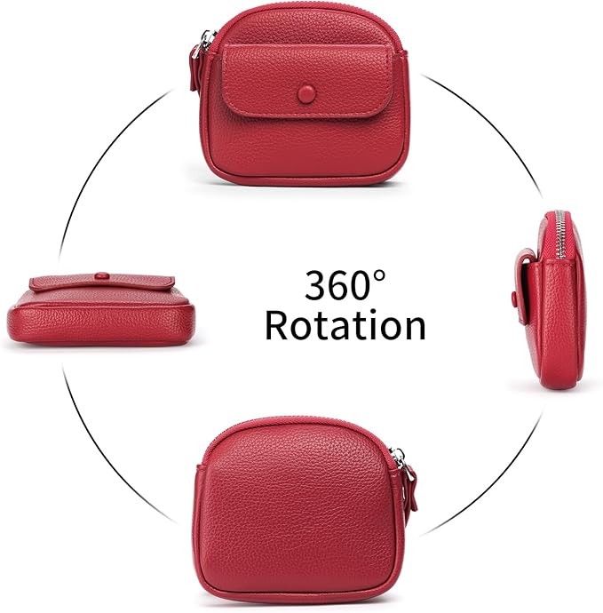 SENDEFN Women's Small Wristlet Coin Pouch Leather Zipper Purse RFID Protection