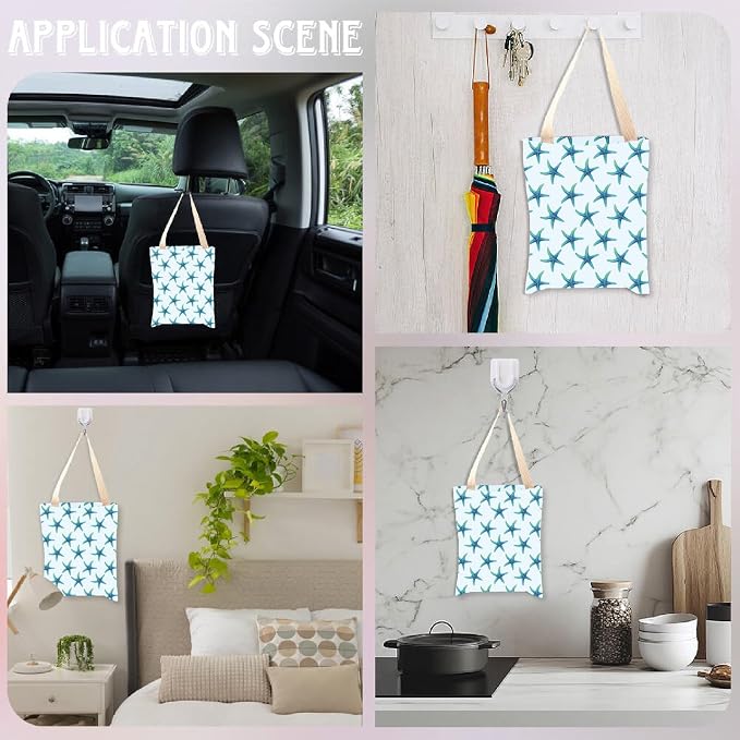 CREATCABIN Starfish Car Trash Bag Back Seat Car Garbage Bag Caning Organizer Trash Can Bin One-Handed Strap Garbage Bags for Car Accessories Vehicle Travelling Camping Outdoor Home 11.8x9.84 Inch