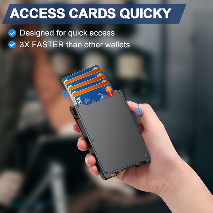 GHUKY Wallet for Men, Minimalist Slim Mens Wallet with Money Clip, RFID Blocking Smart Pop Up Card Wallet with ID Window, Compact Bifold Wallet,Metal Aluminum Credit Card Holder