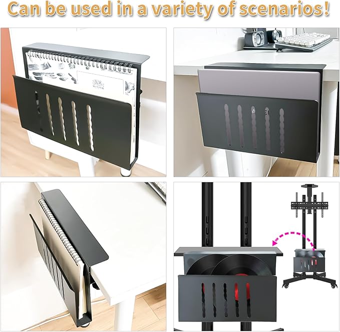 Desk Side Storage, Under Desk Storage, No Drill Steel Hanging Desk Organizer, Laptop Holder, Desk Storage Holder for Office & Home.(Black)