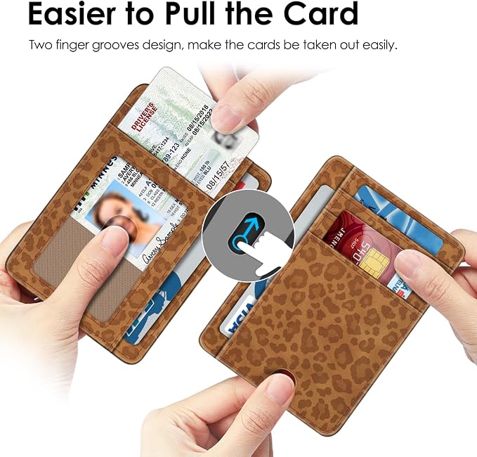 FINTIE Slim Minimalist Front Pocket Wallet, RFID Blocking Credit Card Holder Card Cases with ID Window for Men Women (Leopard Print)