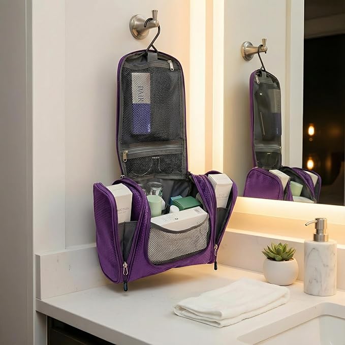 Bago Travel Toiletry Bag for Women and Men X-Large Waterproof Hanging Large Toiletry Bag for Bathroom and Travel Bag for Toiletries Organizer -Travel Makeup Bag (Purple)