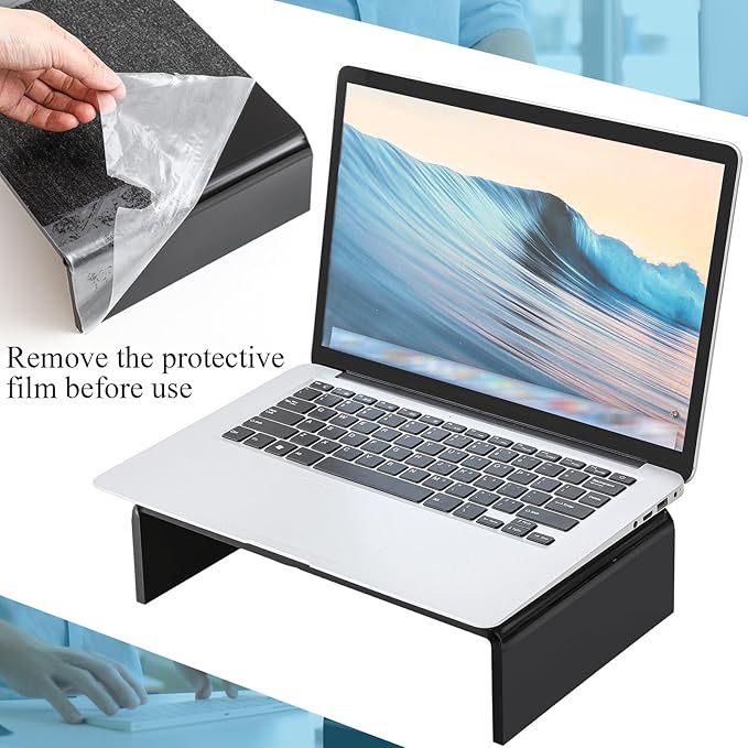Jetec 2 Pcs Acrylic Monitor Stand Desktop Video Acrylic Monitor Riser Desk Shelf Computer Stand for Laptop TV Computer Screen Desk Organizer Teacher's Day Supplies (Black, 16 x 8 x 3 Inch)