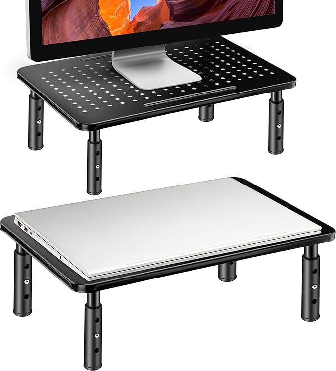 La Jaco Monitor Stand Risers for 2 Monitors, 3 Height Adjustable Monitor Stand with Pen Holder, Dual Monitor Riser Laptop Riser for Office, Home, School Supplies, 2 Pack, Black