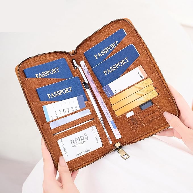 Passports Holder Travel Wallet with Rfids Blocking Document Organizers Case Holds Passports, Cards, Tickets, Cash Women Men Trav