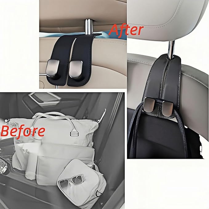Car Seat Headrest Hooks - 1 Pack Black Auto Seat Back Organizer with Phone Holder, Multi-Function Storage Hooks for Purses/Bags/Coats, Car Accessories for Interior Organization