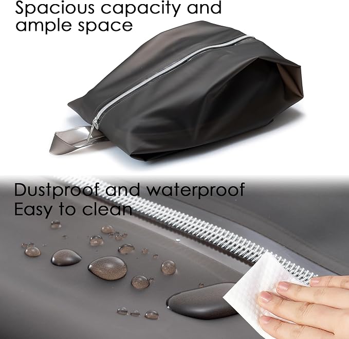 YUMQUA Water Resistant Travel Shoe Bags, Durable TPU Shoe Pouch, Shoe Storage Organizer with Zipper for Women Men Kids, Grey