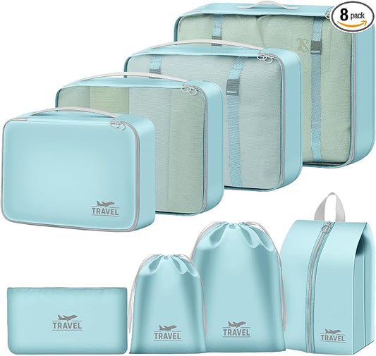 8 Set Packing Cubes for Travel Suitcase Organizer Bags Luggage Packing Cubes Set Travel Essentials Accessories Gifts for Women Blue