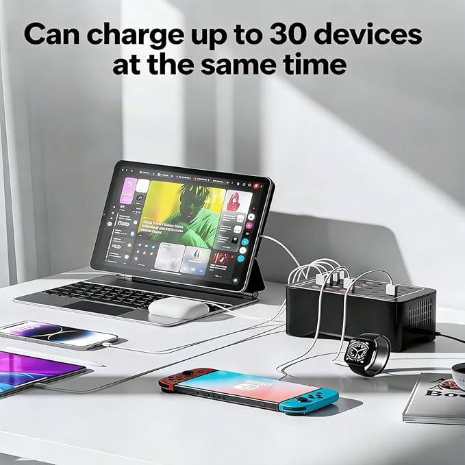 150W USB C Charging Station, 30 Port Fast Multi Device Charger (15 USB-C + 15 USB-A) Desktop Charger Hub, Compatible with iPhone Samsung iPad Google Pixel Tablets & Other USB Electronics