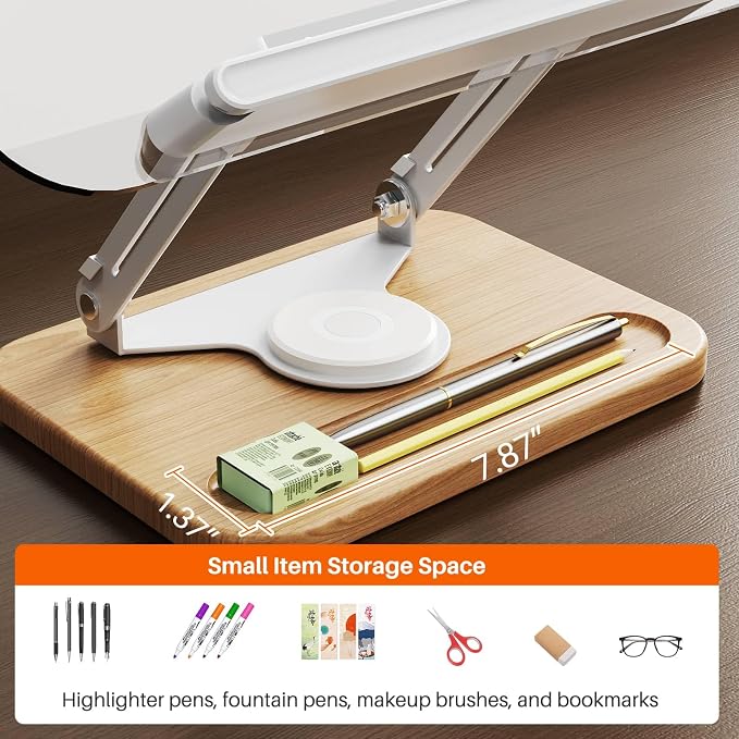 BYMECOST Acrylic Book Stand for Reading, 360°Rotating Book Holder with Pen Slot, Adjustable Height and Angle, Elastic Clips for Cookbook Stand, Foldable Desktop Riser for Laptop,Tablet,Recipe,Magazine