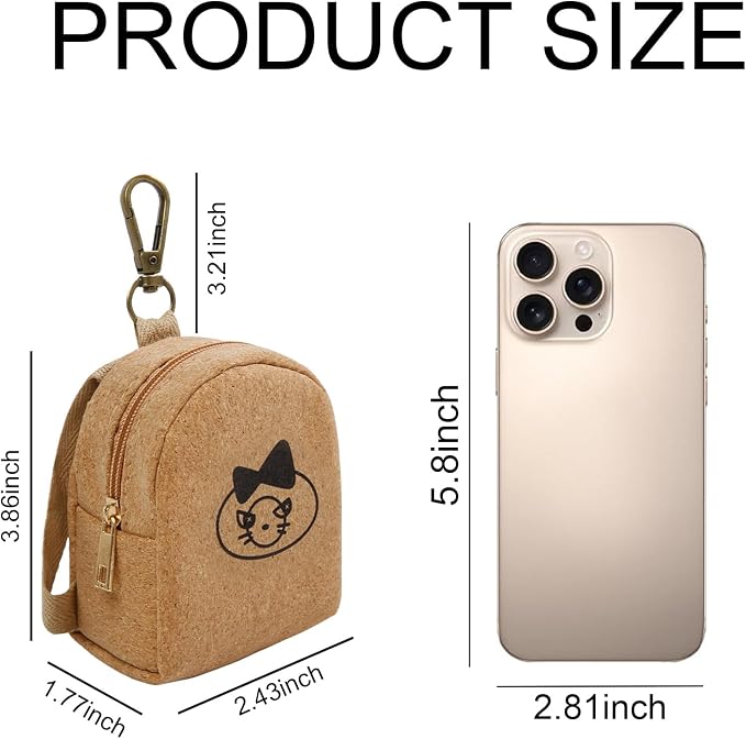 AIBFRID 4Pcs Mini Backpack Keychain,Cute Cosmetic Bag for Women,PU Leather Makeup Bag Key Pocket Lipstick Bag Card Holder Data Cable Organizer Zipper Pouch (Brown Kraft Paper)