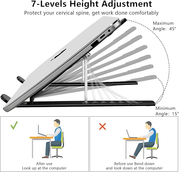 Laptop Stand, Computer Tablet Stand, Adjustable Aluminum Foldable Portable Laptop Holder Riser, Compatible with MacBook Air Pro, Lenovo, HP, Dell, More 10-15.6??Laptops and Tablets (Black)