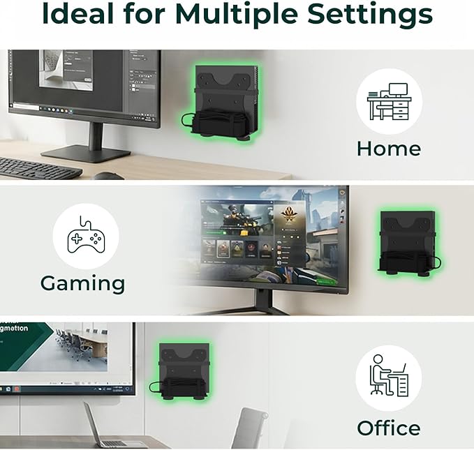 Yimaut Adjustable Mini PC Vesa Mount Bracket Behind Monitor, Under Desk, Attached to Monitor Arm, Wall or Stand Pole for HP, Dell, KAMRUI, Mac Mini, GMKtec, Cable Boxes, Wi-Fi Routers and Small CPUs