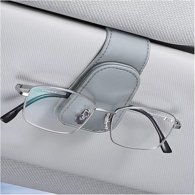 AICEL Sunglasses Holders for Car Sun Visor, Leather Eyeglasses Hanger Mounter, Magnetic Glasses Holder and Ticket Card Clip, Auto Interior Accessories Universal for SUV Pickup Truck