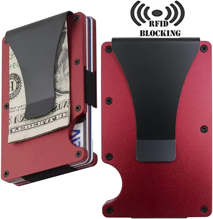 EDGE Metal Wallet for Men - Minimalist Slim Wallet - RFID Blocking Card Holder Money Clip, Smart Wallet - Aluminum Credit Card Holde Clip Wine