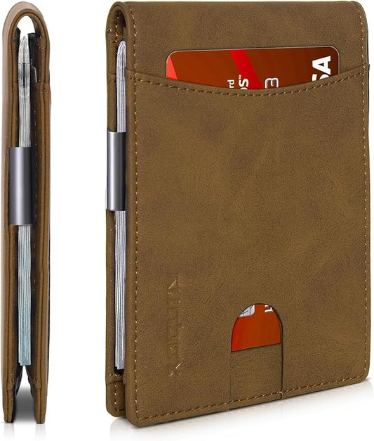 RUNBOX Slim Money Clip Wallets for Men RFID Blocking 11 Card Holder Minimalist Small Leather Bifold Men's Front Pocket Wallet Gift Box