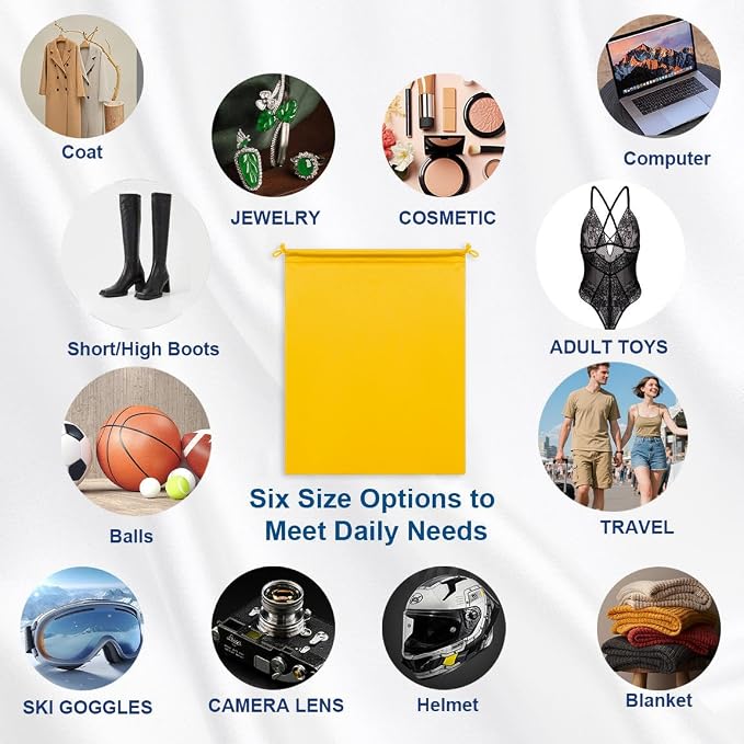 Microfiber Drawstring Bags, Multi-Size Soft Protective Pouches for Shoes, Ski Goggles, Sunglasses, Handbags & Camera Lenses
