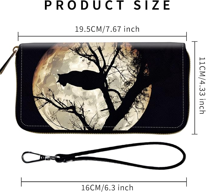 Wallet,Leather Long Wallet Suitable For Ladies And Teenagers - Detachable Wristband + RFID Travel Wallet With Card Slot - Cat and Moon