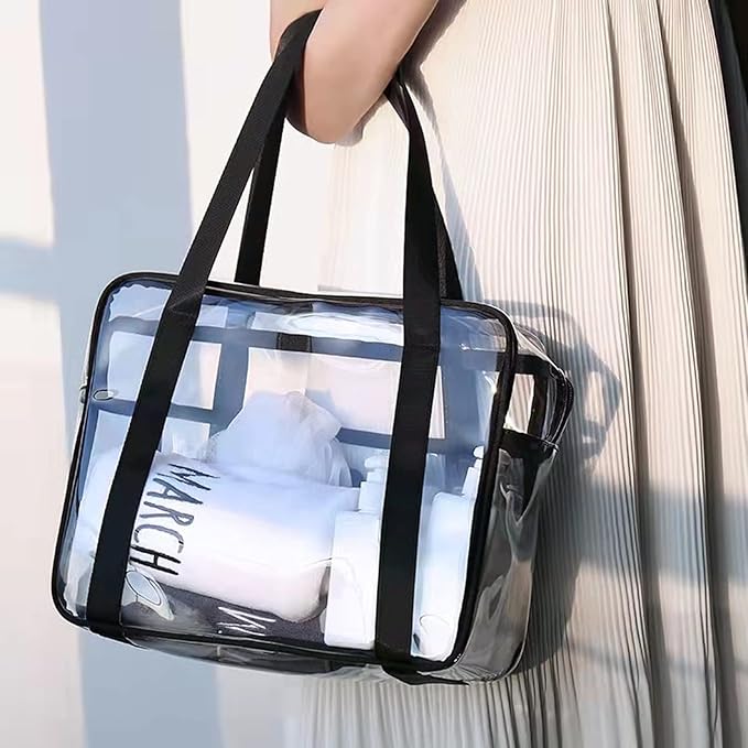 SxoSyo Clear Makeup Bags Large Travel Toiletry Bag for Women Transparent Bag Clear Cosmetic Bags with Handle Bathroom Organizer (Silver grey)
