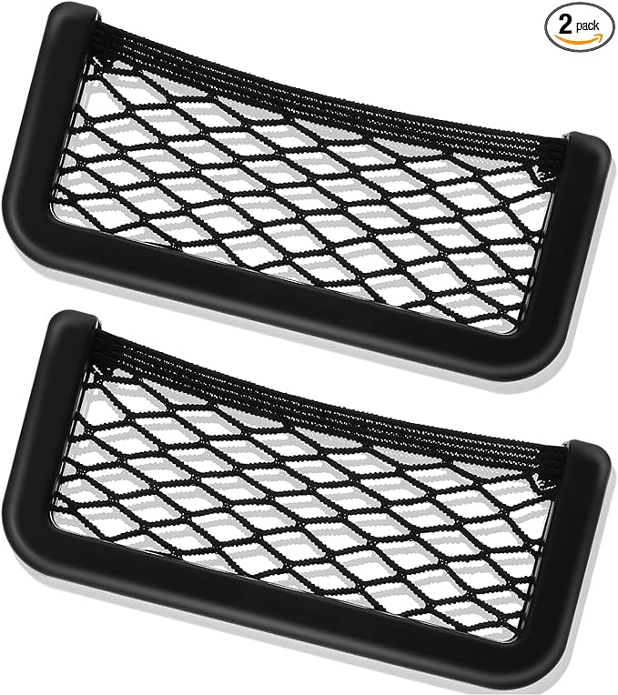 Frienda 2 Pcs Car Storage Net Bag, ABS Plastic Framed Mesh Net Holder, Phone & Cargo Organizer with Screws for Auto, Rv, Boat, Truck Pocket Storage (6.7 x 3.15 Inch)