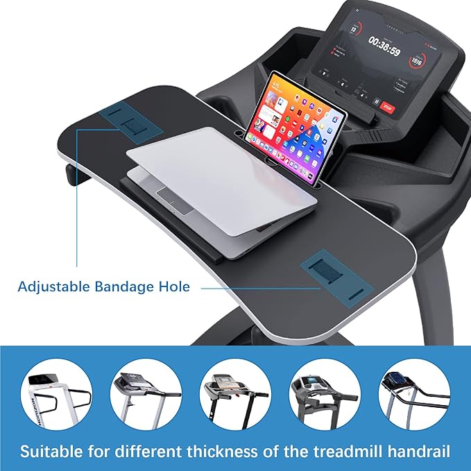 Miden Treadmill Desk Attachment, Universal Laptop Desk for Walking Treadmill, Ergonomic Workstation for Home Office Walking Pad, Notebook/Tablet Stand for Handlebars up to 36", Walk While You Type!