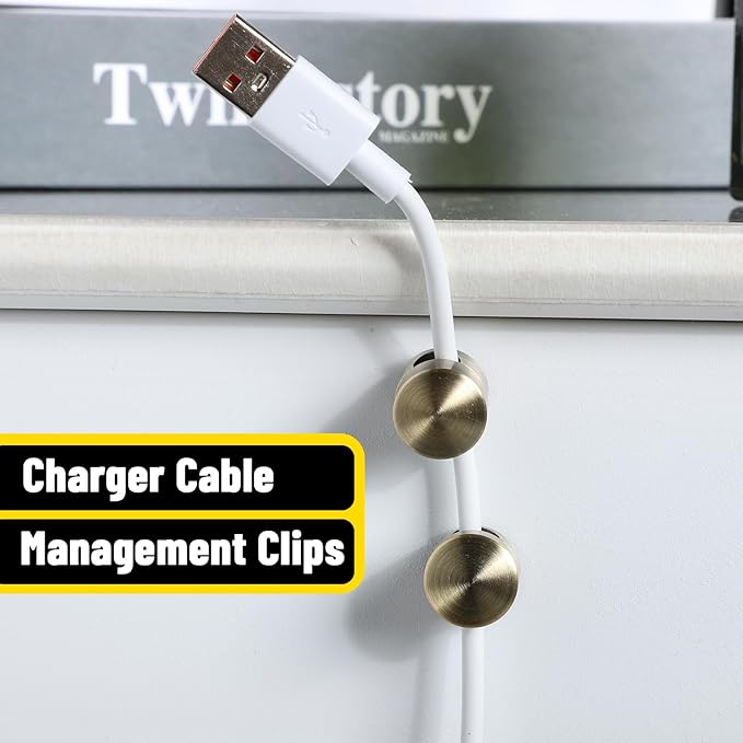 3 Pcs Cable Anchors for Desk, Adhesive Adjustable Cord Holder Cable Clips Premium Aluminum Cord Organizers Charger Holders Wire Management Keeper for Nightstand Desk Office