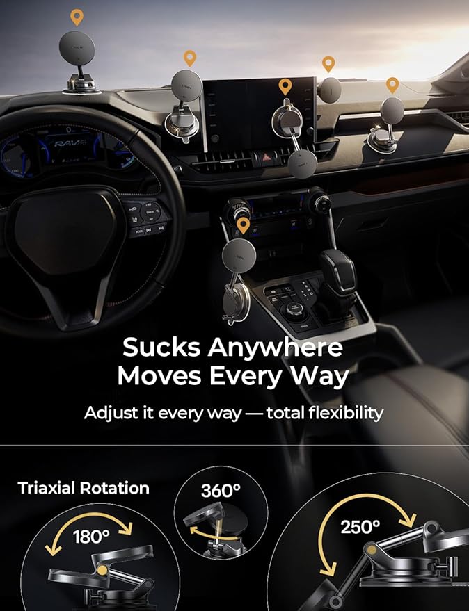 LISEN Qi2.2 25W Magsafe Car Mount Charger,[More Stable & Faster Charging] Suction Cup Phone Mount, Wireless Car Charger 25W for iPhone 17 16 Samsung Galaxy S26 Ultra,15W for iPhone 17e 15 14 13 12
