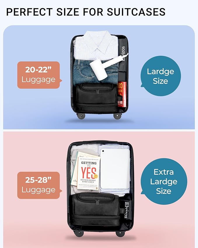 Elviros Toiletry Bag for Mens PU Leather Travel Organizer Kit with Hanging hook, Large Water-resistant Toiletries Bathroom Shaving Bags(Extra Large, Black)