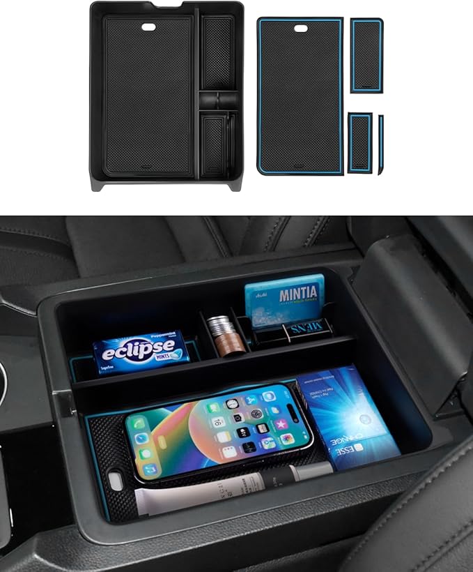 FIILINES Center Console Organizer for Honda Pilot 2023-2025/Ridgeline 2024-2025/Passport 2024-2026, Center Console Tray Secondary Armrest Storage Box ABS Insert Container with Anti-Slip Mats