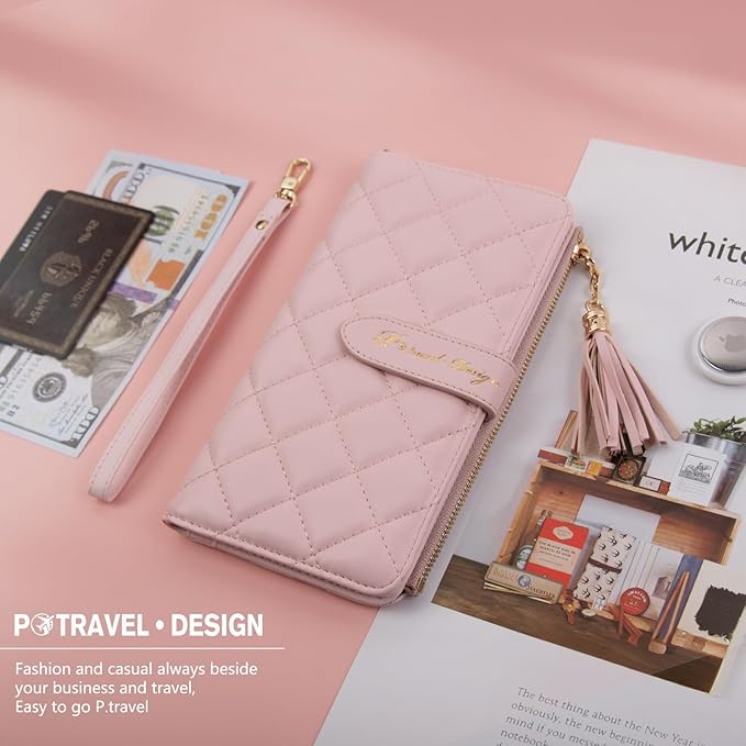Passport Holder for Travel,Leather Passport Wallet,Travel Document Organizer with AirTag Slot,RFID Blocking With Credit Cards Case,Zippered Coins Pocket and Cash Slot for Women Men
